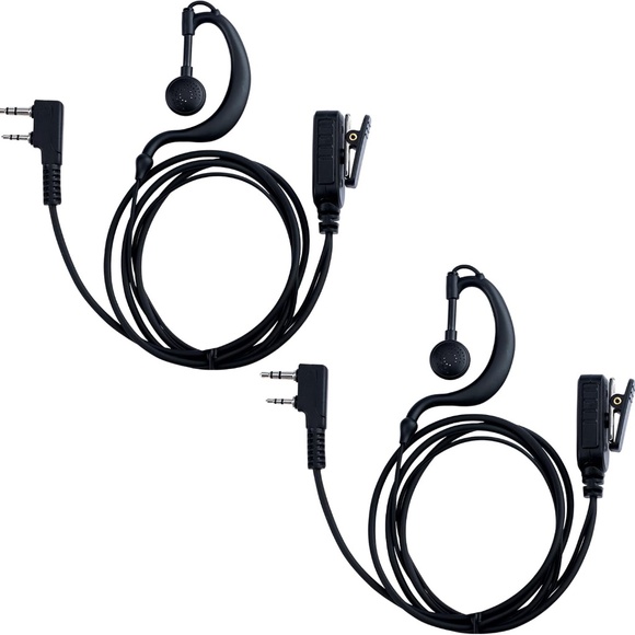 2 Pin G Shape Walkie Talkie Earpiece with PTT Mic Two Way Radio Headset - 2 Pack - Picture 1 of 9